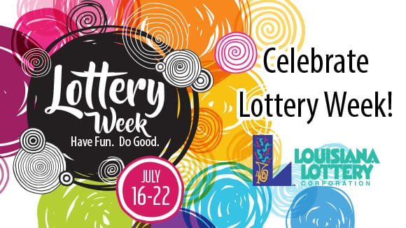 Graphic celebrating Lottery week, from July 16-22, featuring rainbow circles and the 飞艇168®幸运体彩预测-全国统一Louisiana在线官方查询结果网-最新体彩预测数据 logo