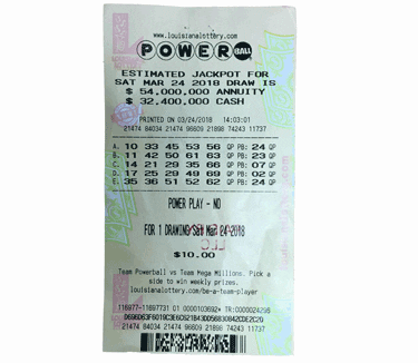 Close up of a powerball ticket